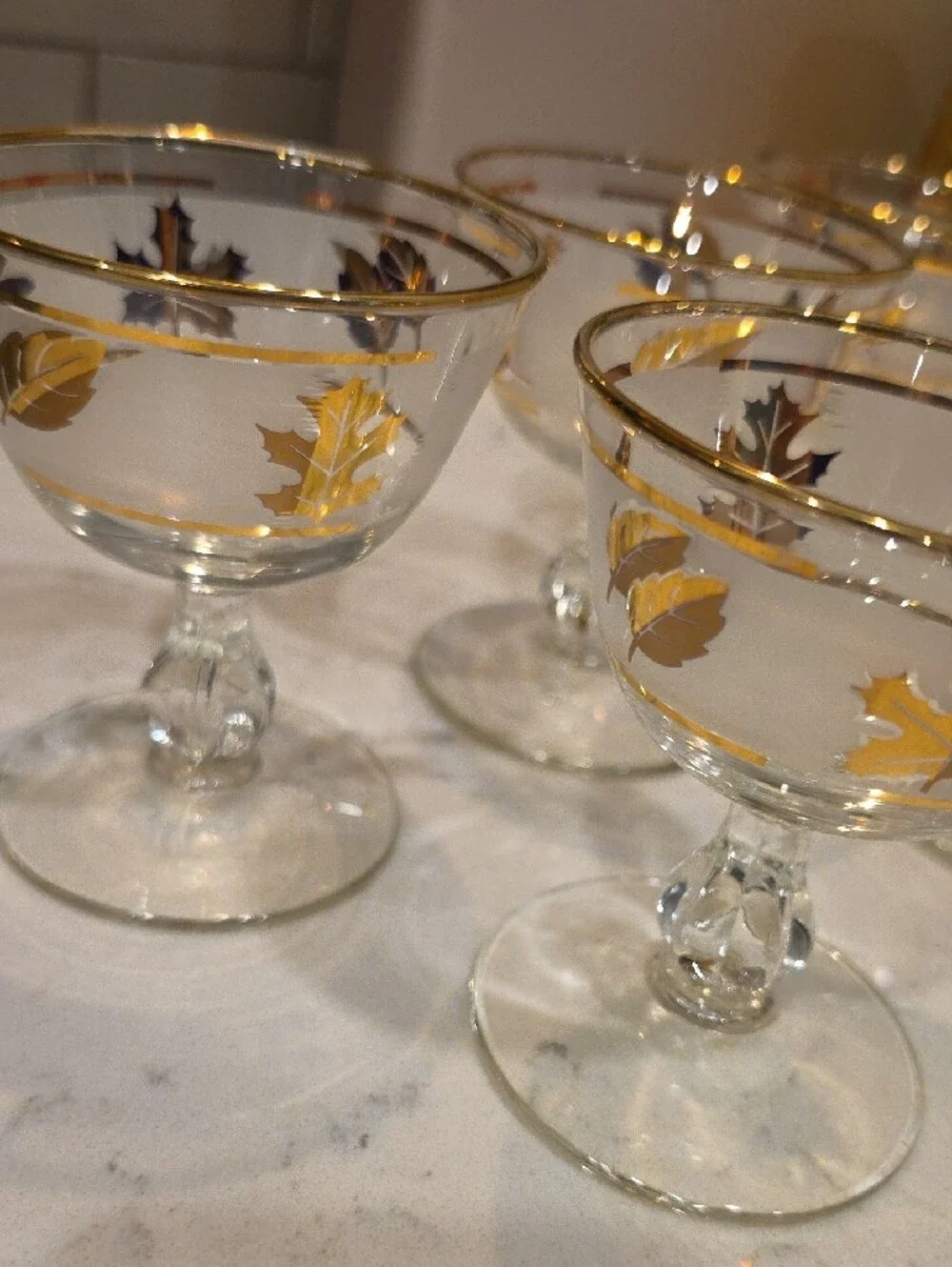 Libbey Gold Leaf Accent Stemmed Dessert Glasses - Clear and Gold